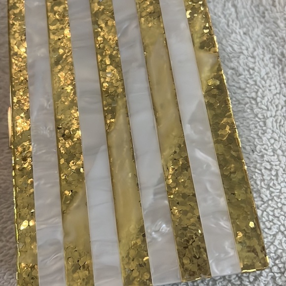 Gold and White Striped Evening Clutch - Picture 6 of 8